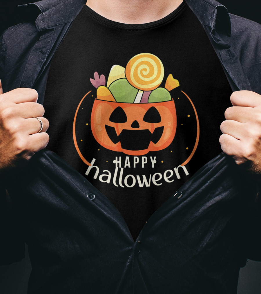 Happy Halloween Pumpkin Orange JackOLantern Candy Bucket T-Shirt