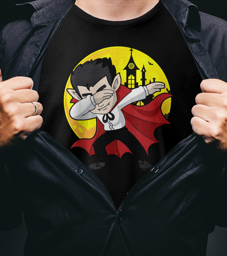 Vampire Dabbing Halloween Costume Dab Moon Castle T-Shirt