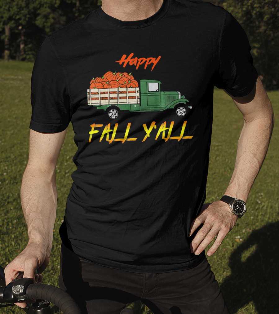 Happy Fall Yall Vintage Pumpkin Truck Classic Green Vehicle With Pumpkins T-Shirt