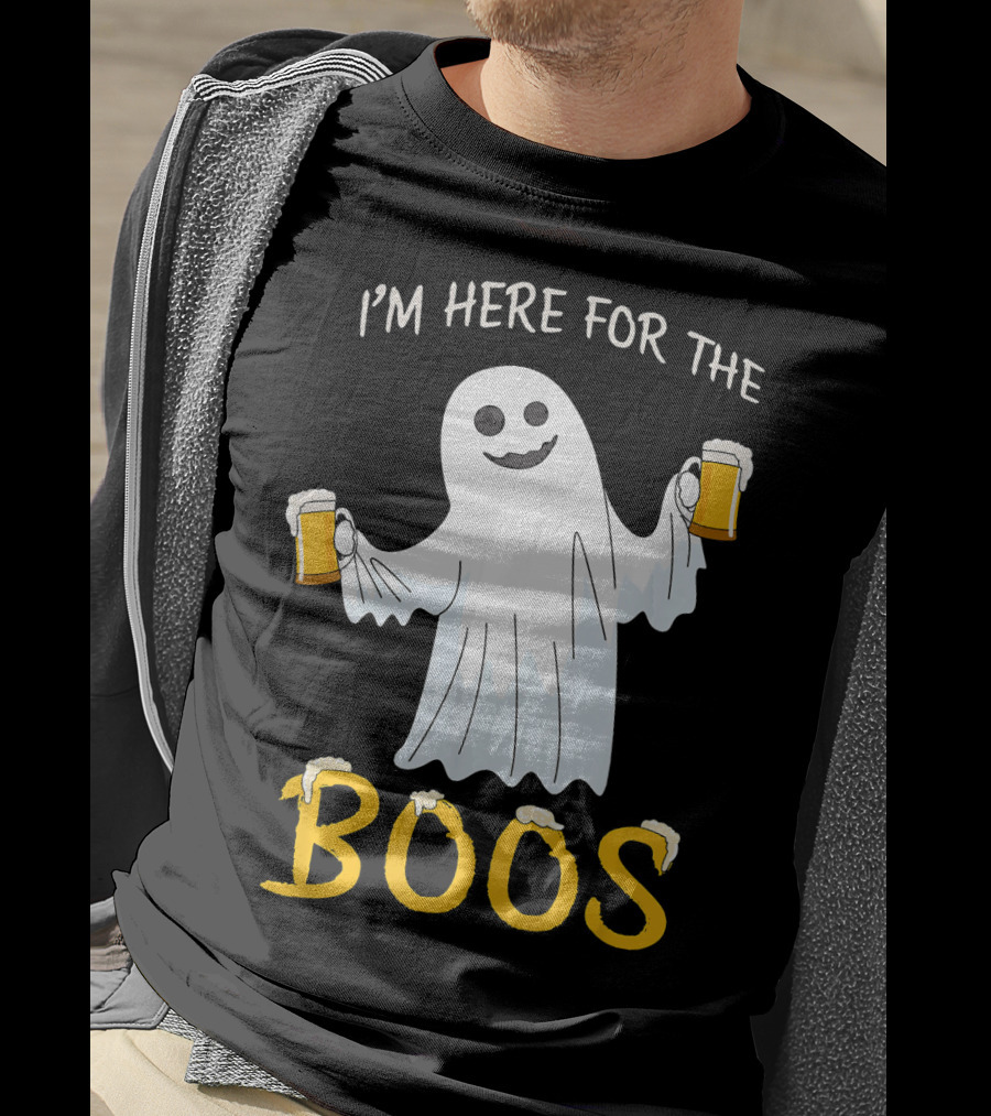 I'm Here For The Boos Funny Beer Ghost Halloween Humor T-Shirt