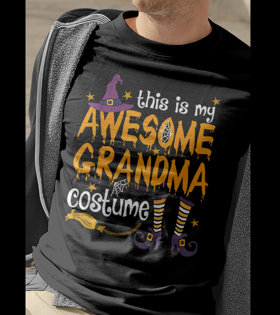 This Is My Awesome Grandma Costume Witch Hat Broomstick Halloween T-Shirt
