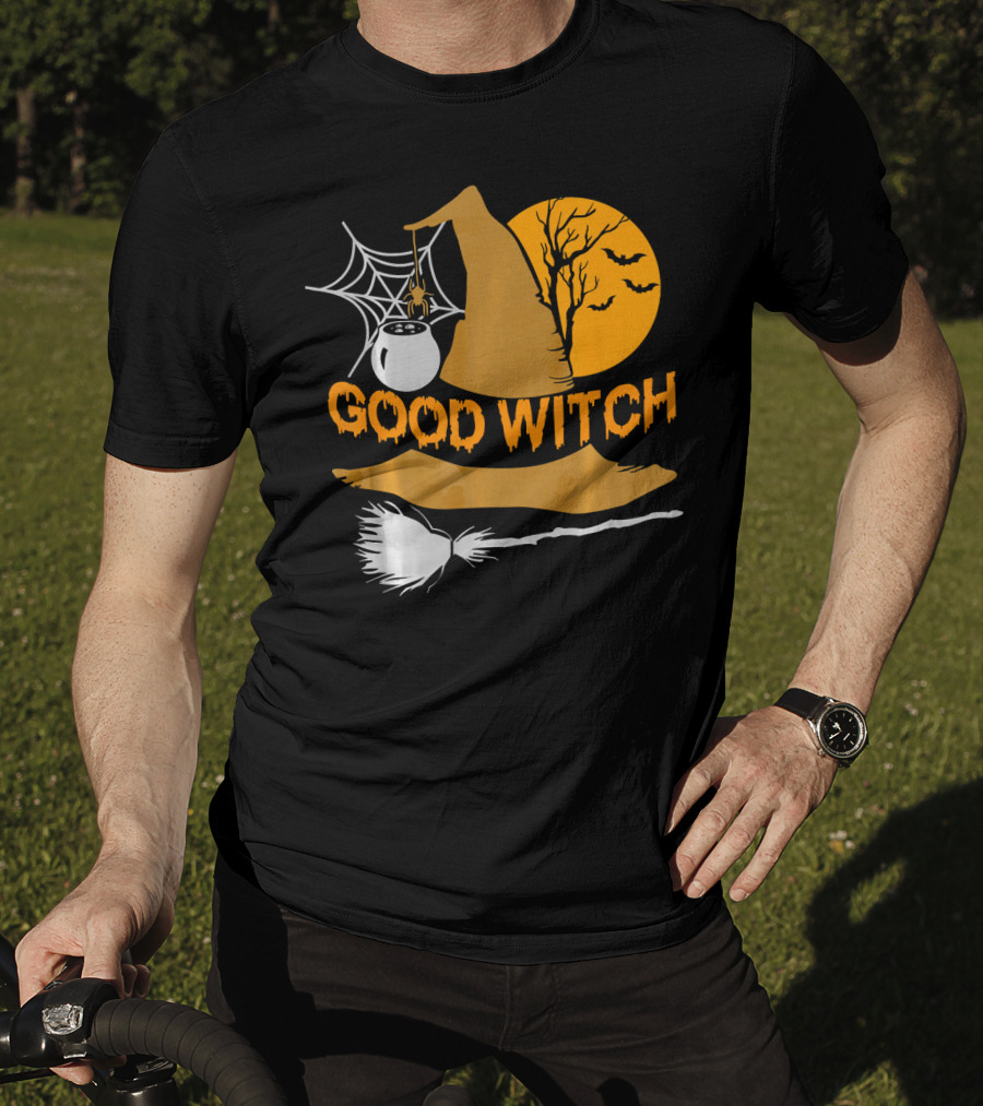 Good Witch Halloween Hat Broomstick Cauldron Bats Moon T-Shirt