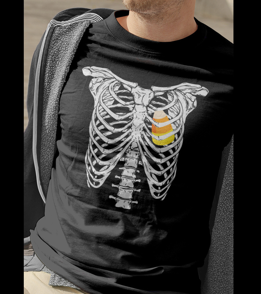 Candy Corn Inside Skeleton Ribs Halloween Humor T-Shirt
