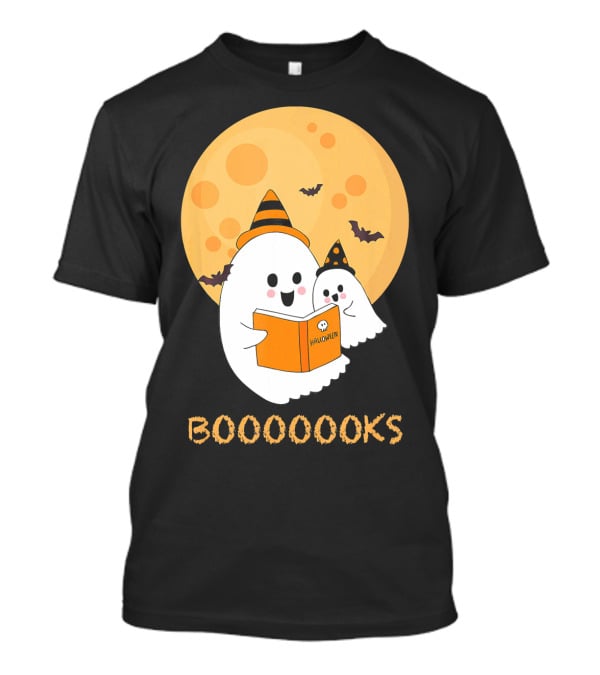 Halloween Ghosts Reading Boooooks Under Full Moon T-Shirt