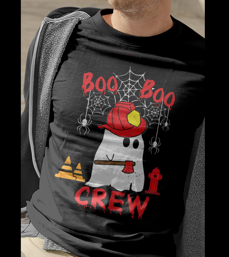 Boo Boo Crew Firefighter Halloween Ghost Spiderwebs And Axe T-Shirt