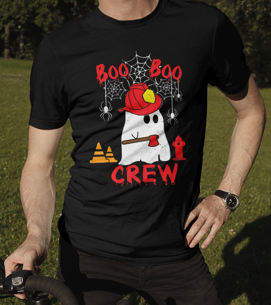 Boo Boo Crew Firefighter Halloween Ghost Spiderwebs And Axe T-Shirt