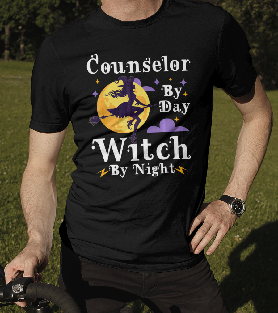Counselor By Day Witch By Night Flying Broomstick And Full Moon T-Shirt
