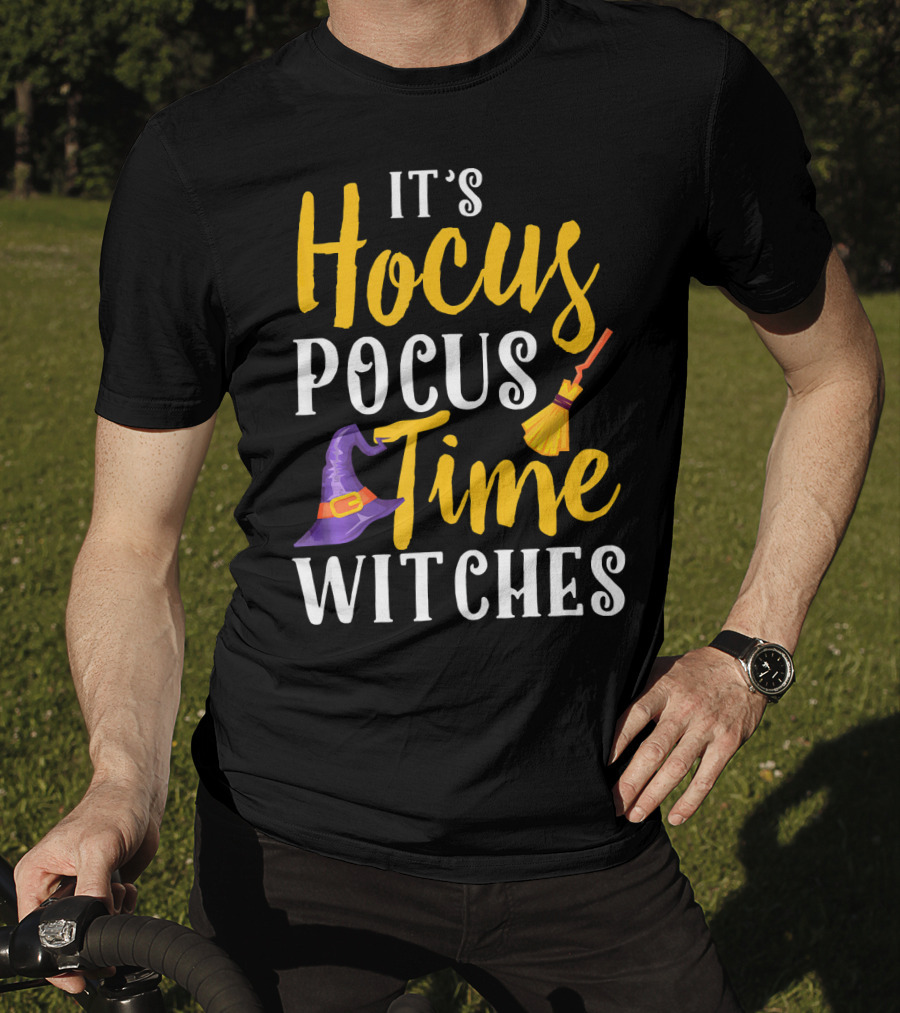 It's Hocus Pocus Time Witches Broom Hat T-Shirt