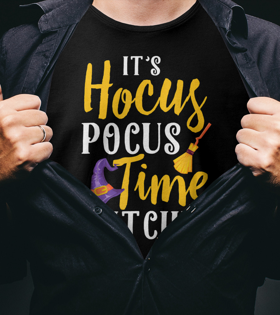 It's Hocus Pocus Time Witches Broom Hat T-Shirt