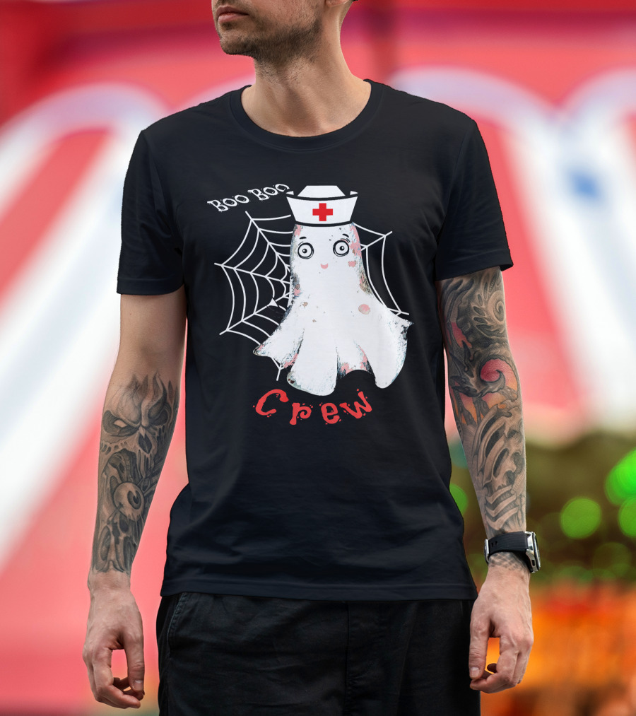Boo Boo Crew Nurse Ghost Halloween Costume Spooky Spiderweb T-Shirt