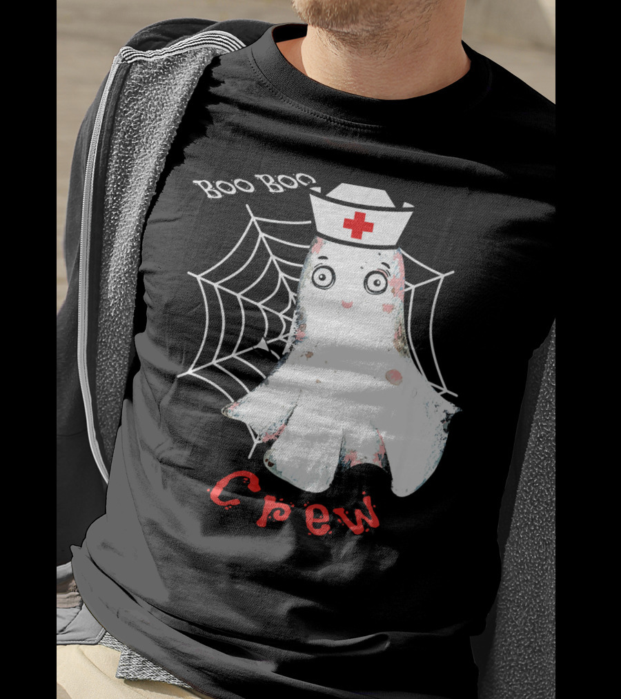 Boo Boo Crew Nurse Ghost Halloween Costume Spooky Spiderweb T-Shirt