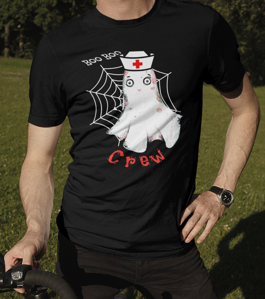 Boo Boo Crew Nurse Ghost Halloween Costume Spooky Spiderweb T-Shirt