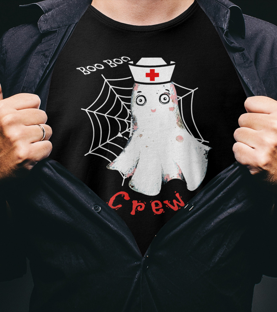 Boo Boo Crew Nurse Ghost Halloween Costume Spooky Spiderweb T-Shirt