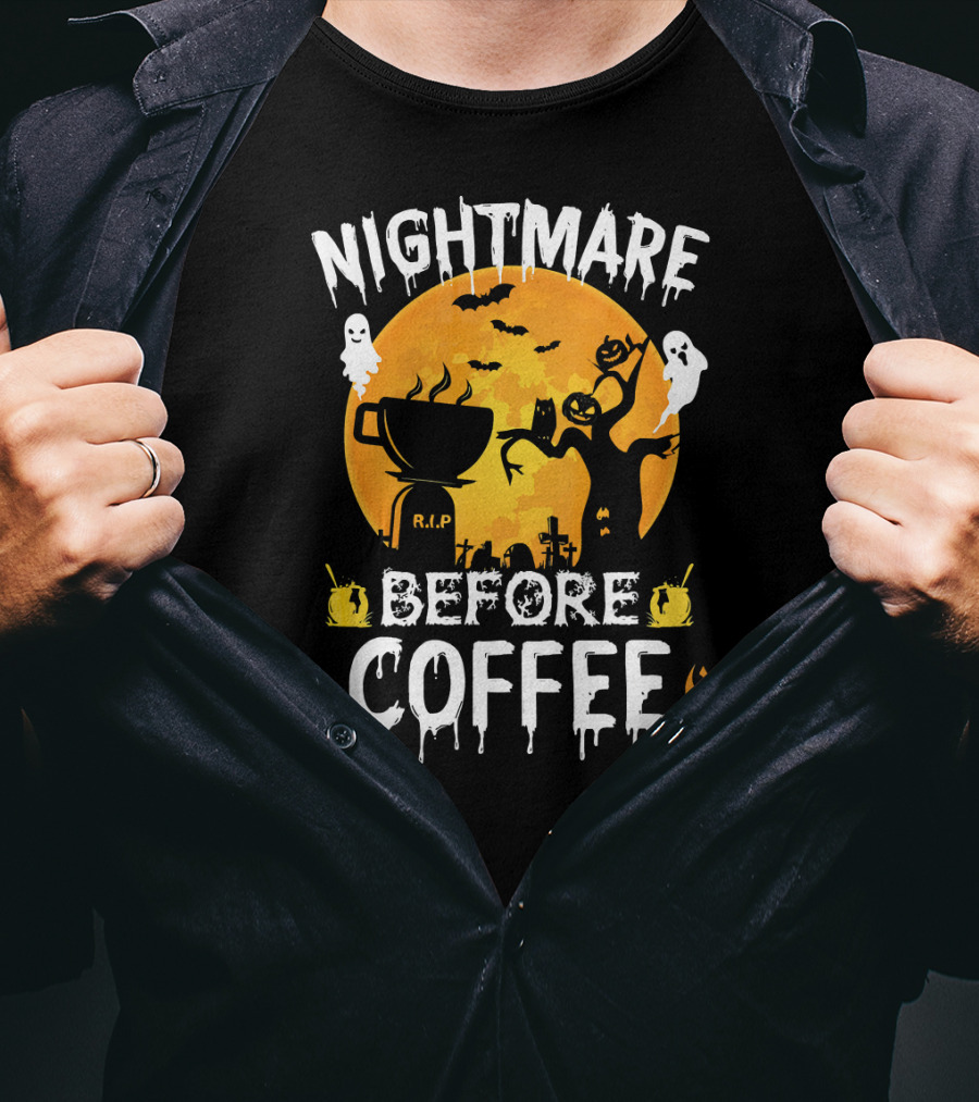Nightmare Before Coffee Halloween Ghosts And Jack-O'-Lanterns T-Shirt