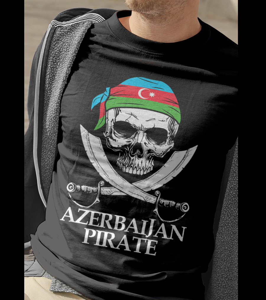 Azerbaijan Pirate Skull Crossed Swords Flag Bandana T-Shirt