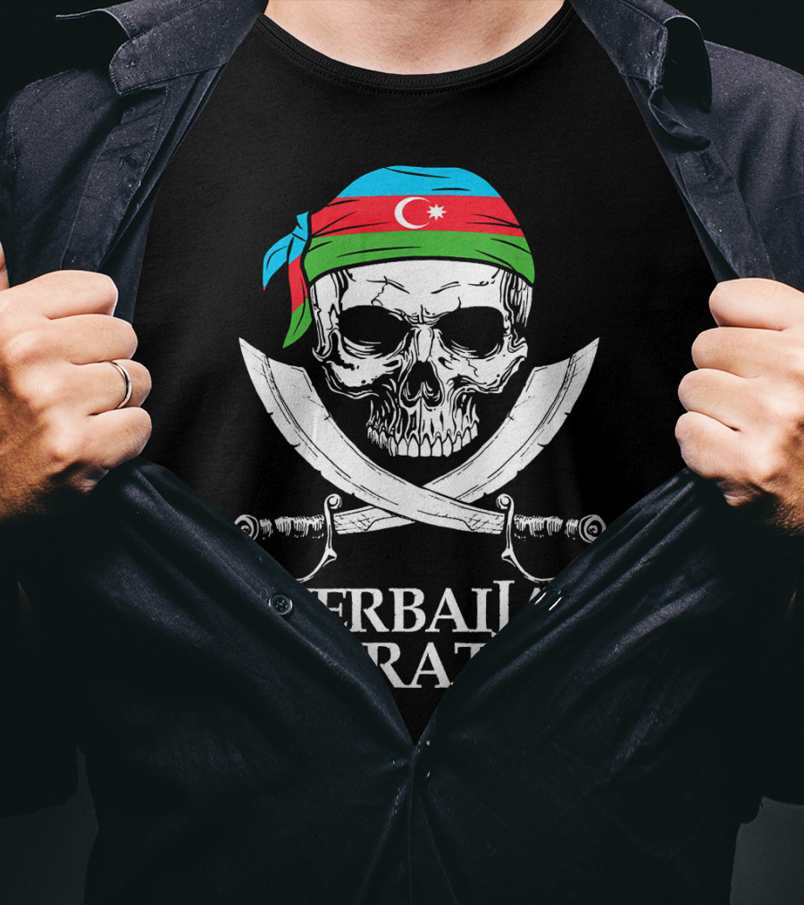 Azerbaijan Pirate Skull Crossed Swords Flag Bandana T-Shirt