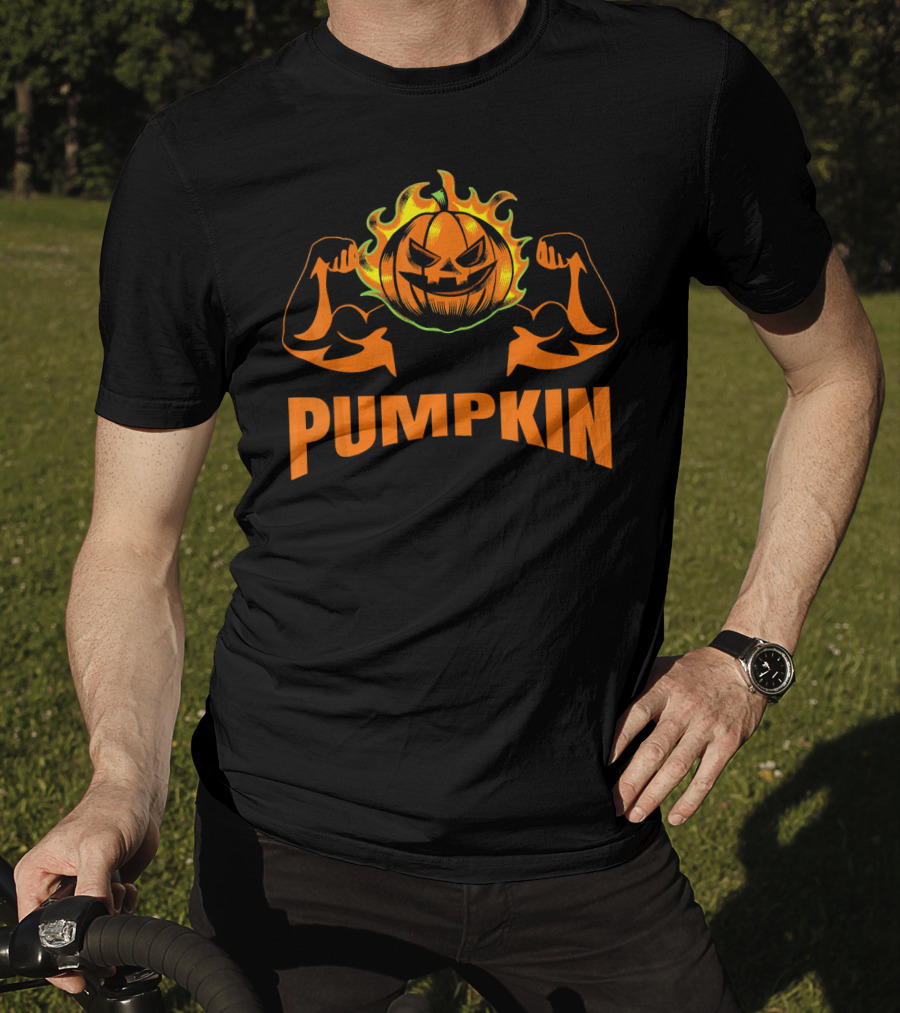 Bodybuilder Pumpkin Halloween Costume Muscles Jack-O'-Lantern T-Shirt