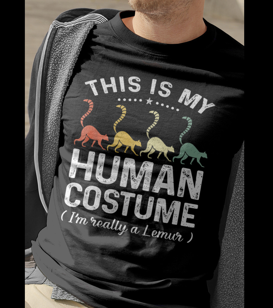 This Is My Human Costume I'm Really A Lemur Vintage Rainbow Lemurs T-Shirt