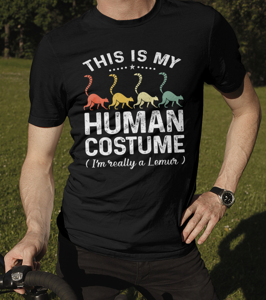 This Is My Human Costume I'm Really A Lemur Vintage Rainbow Lemurs T-Shirt
