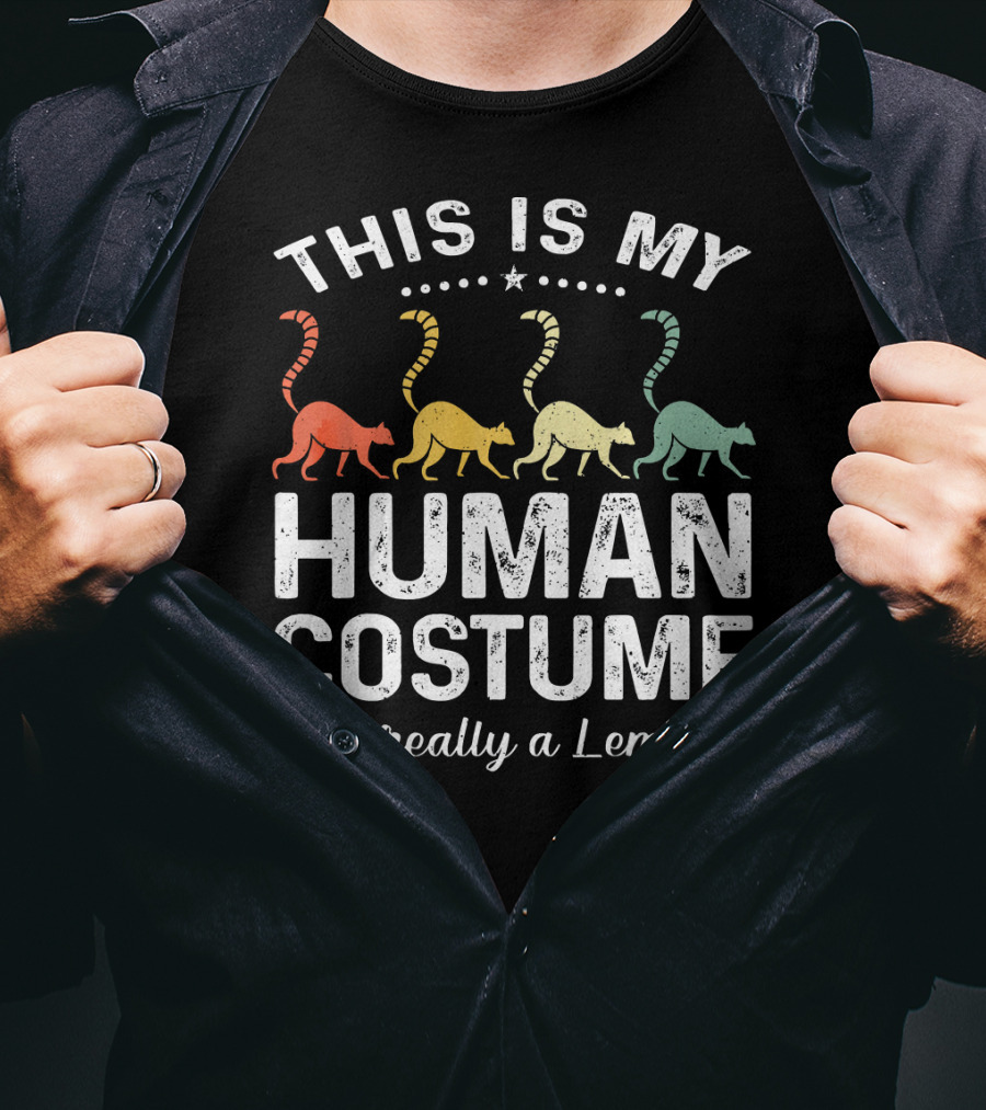 This Is My Human Costume I'm Really A Lemur Vintage Rainbow Lemurs T-Shirt