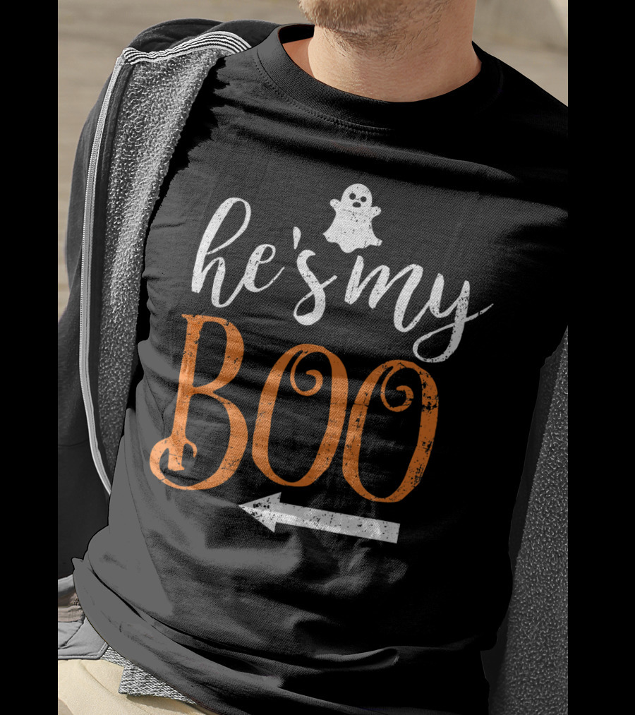 He's My Boo Halloween Ghost Matching Couple Arrow T-Shirt