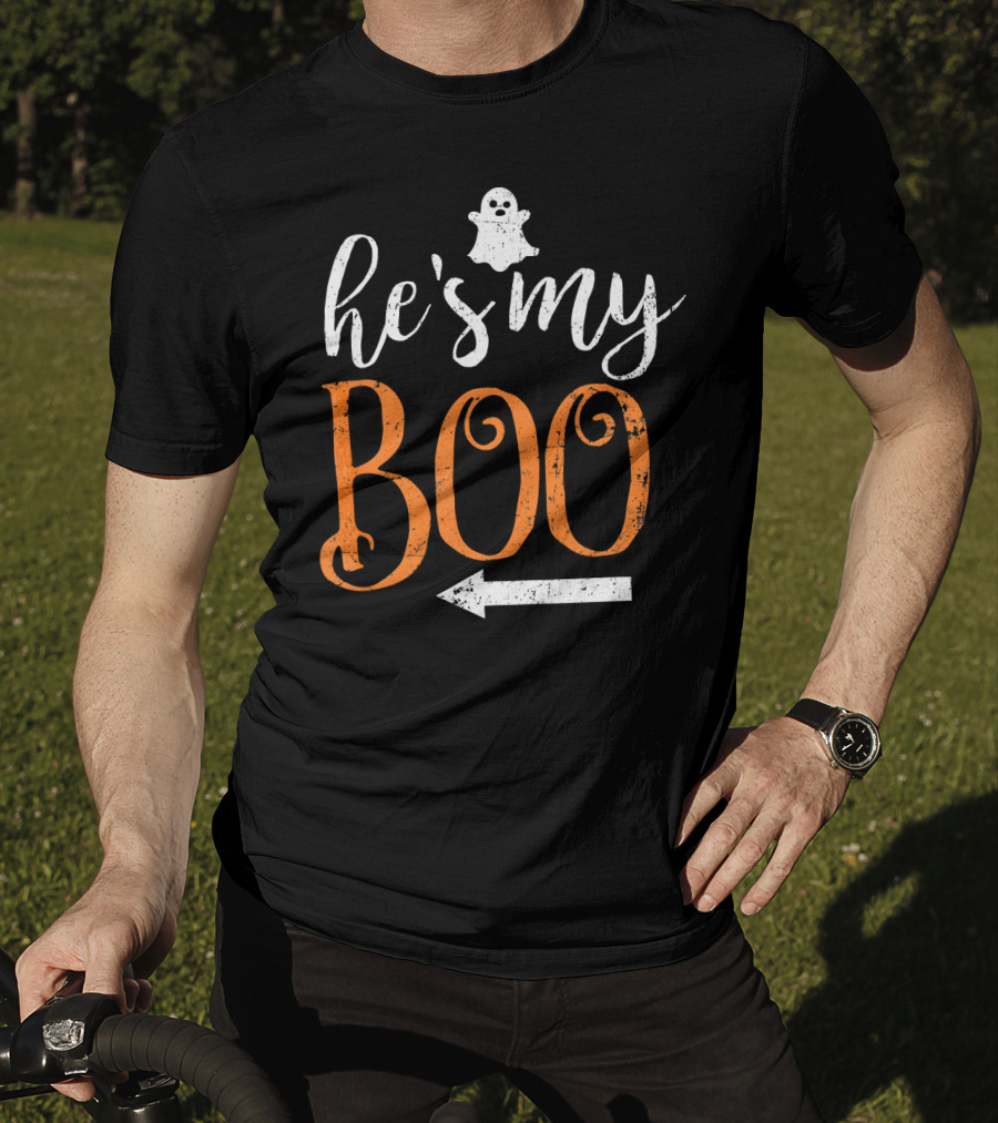 He's My Boo Halloween Ghost Matching Couple Arrow T-Shirt