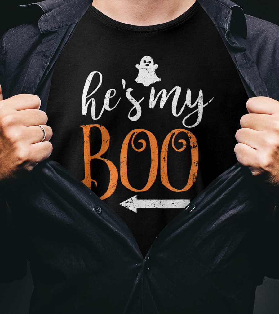 He's My Boo Halloween Ghost Matching Couple Arrow T-Shirt