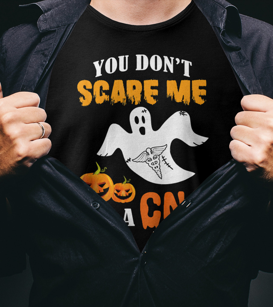 You Don't Scare Me I'm A CNA Halloween Ghost And Pumpkins T-Shirt