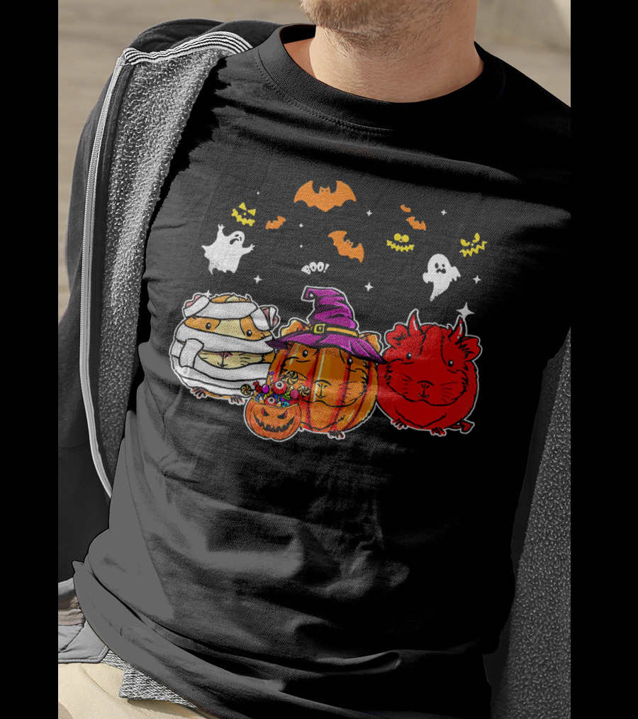 Guinea Pigs Happy Halloween Cute Mummy Witch Devil Pumpkin Ghosts Bats T-Shirt