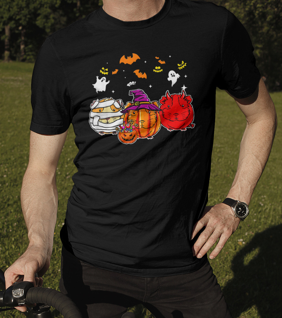 Guinea Pigs Happy Halloween Cute Mummy Witch Devil Pumpkin Ghosts Bats T-Shirt