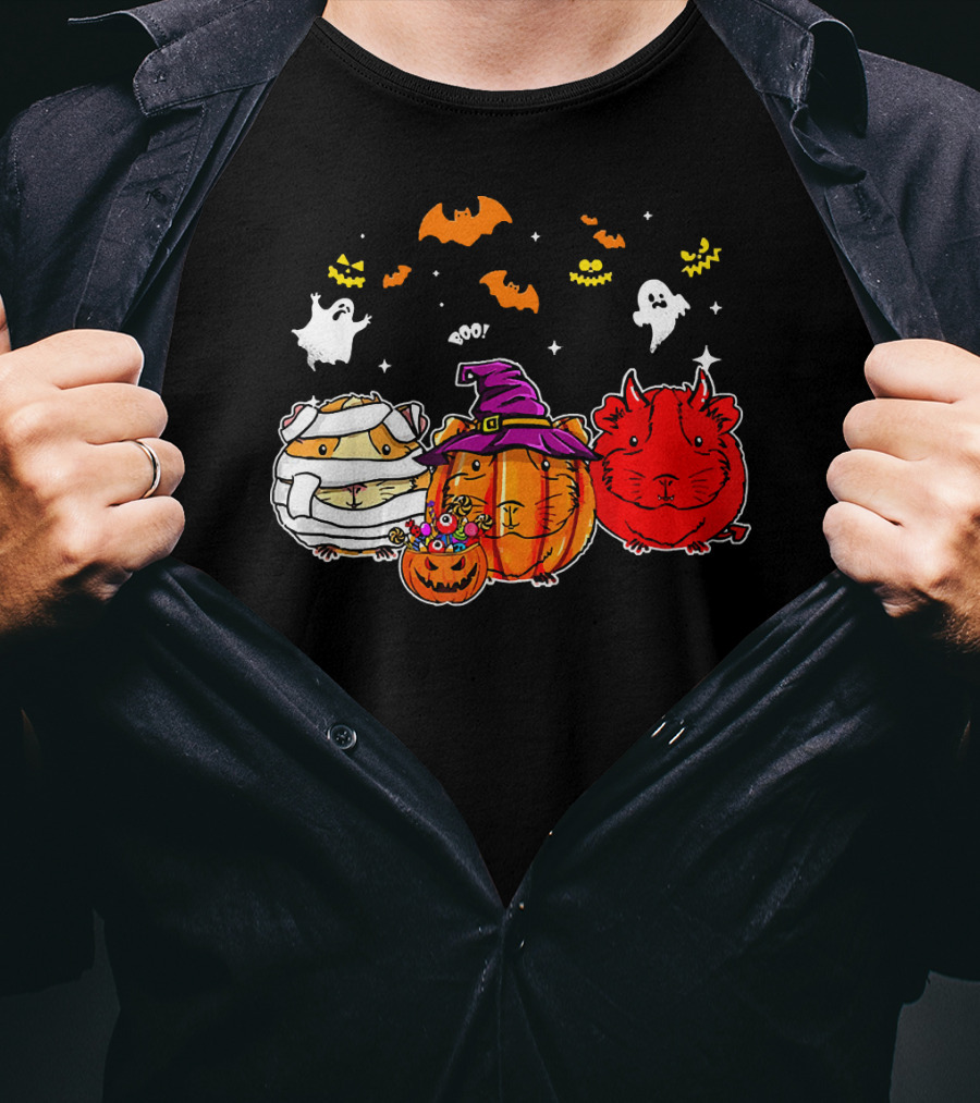 Guinea Pigs Happy Halloween Cute Mummy Witch Devil Pumpkin Ghosts Bats T-Shirt