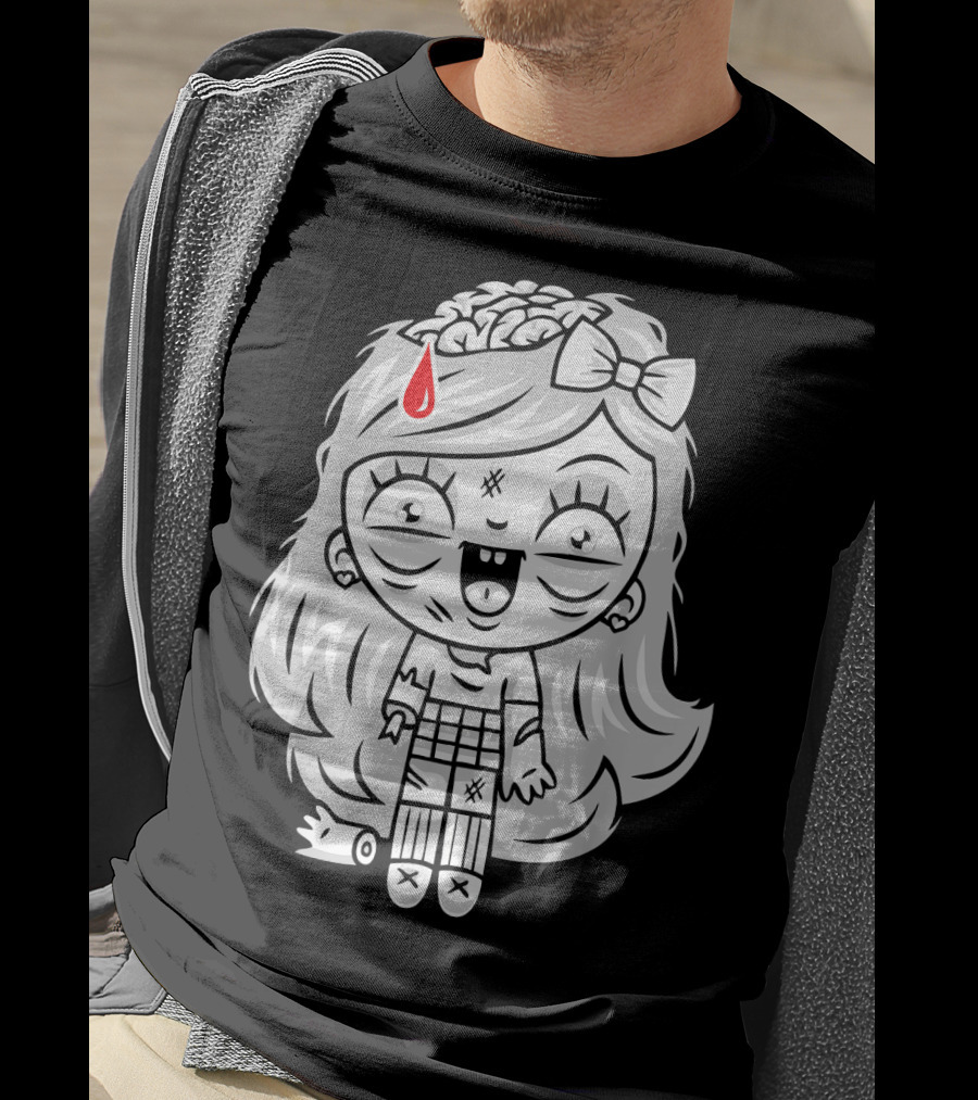 Cute Gore Zombie Horror Fan Goth Punk Bow Brain Bleeding Girl T-Shirt