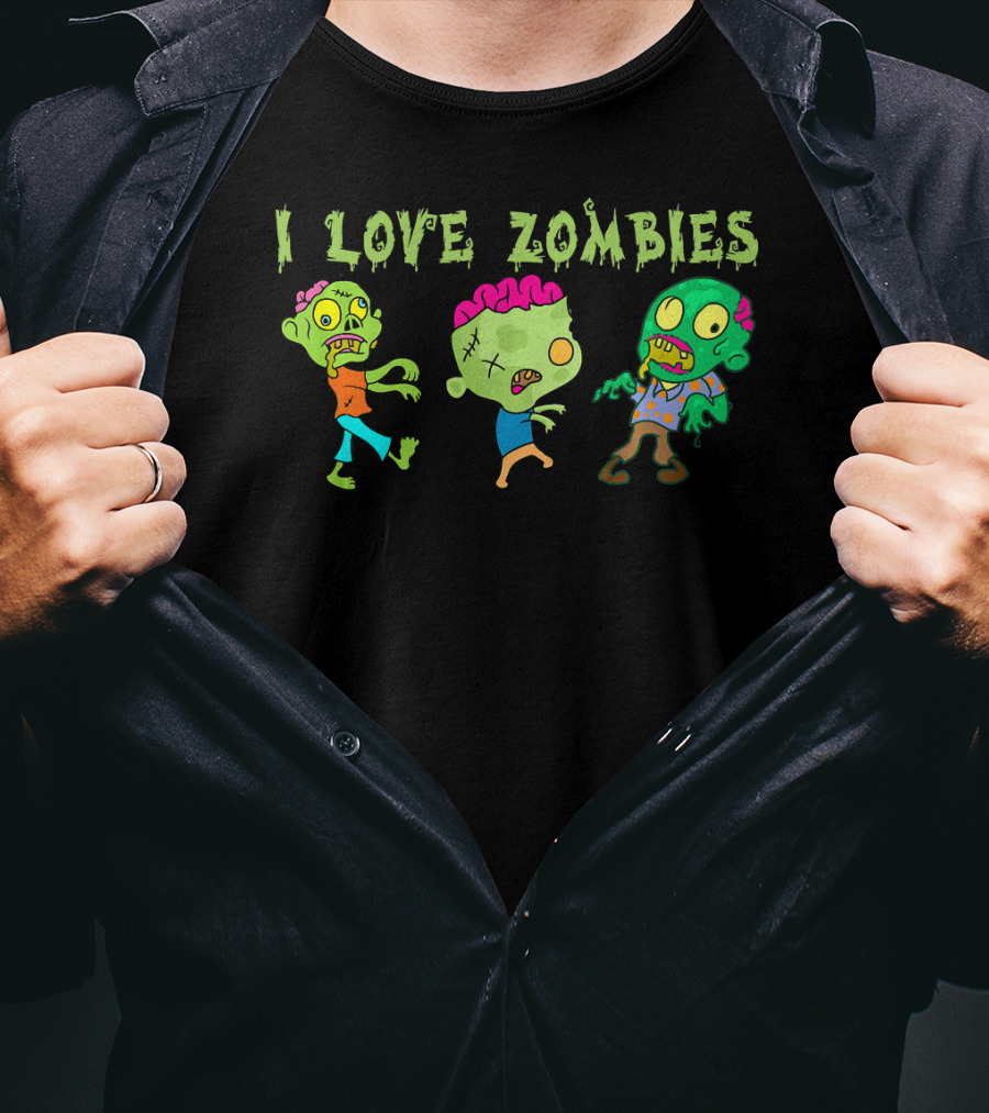 I Love Zombies Funny Zombie Cartoon Characters T-Shirt