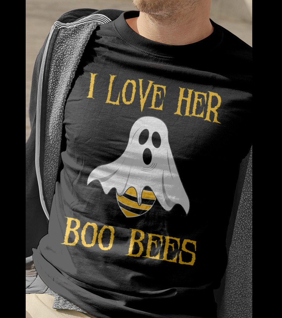 I Love Her Boo Bees Funny Couple Matching Halloween Ghost And Bee T-Shirt