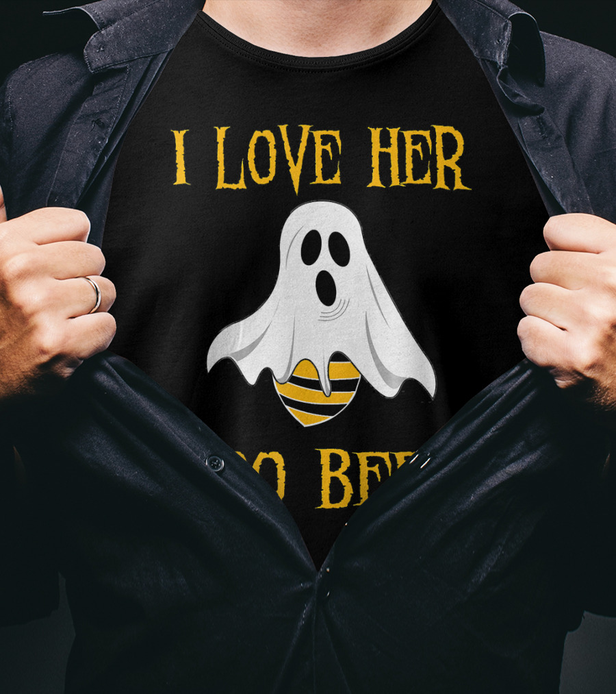 I Love Her Boo Bees Funny Couple Matching Halloween Ghost And Bee T-Shirt