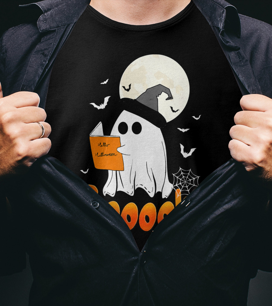 Boooks Ghost Reading Halloween Bats Moon Hat T-Shirt