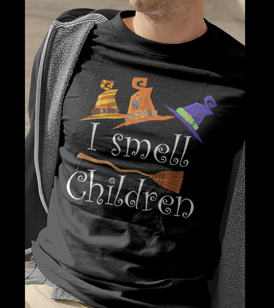 I Smell Children Funny Witches Hats Broom Halloween T-Shirt