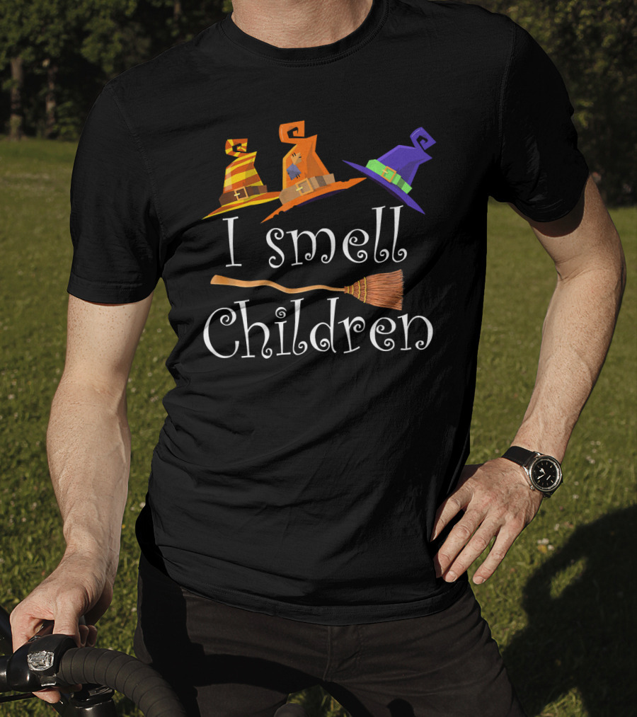 I Smell Children Funny Witches Hats Broom Halloween T-Shirt