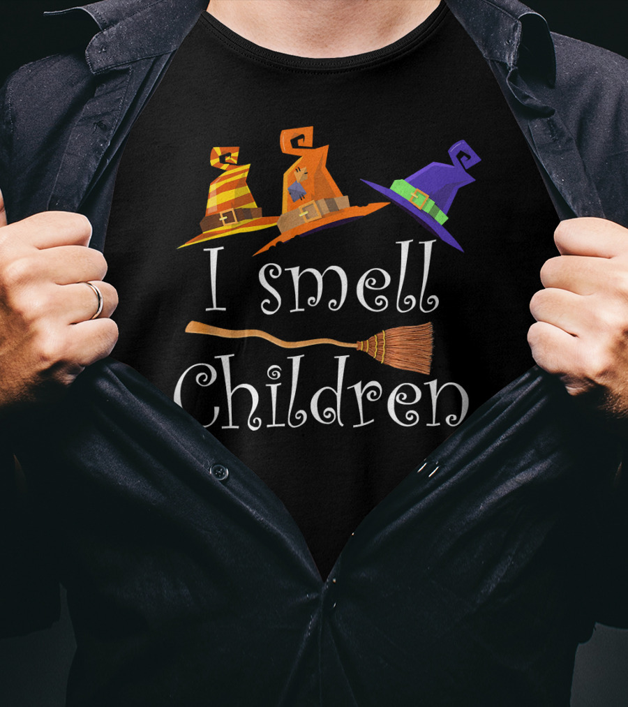 I Smell Children Funny Witches Hats Broom Halloween T-Shirt