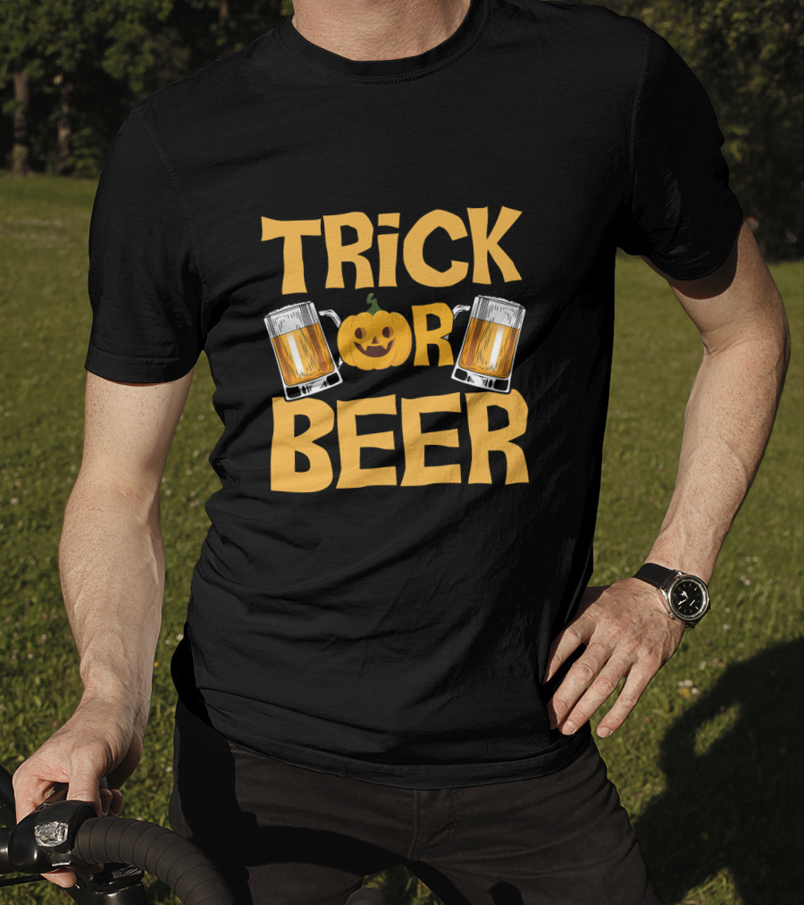 Trick Or Beer Funny Halloween Pumpkin Drinking T-Shirt