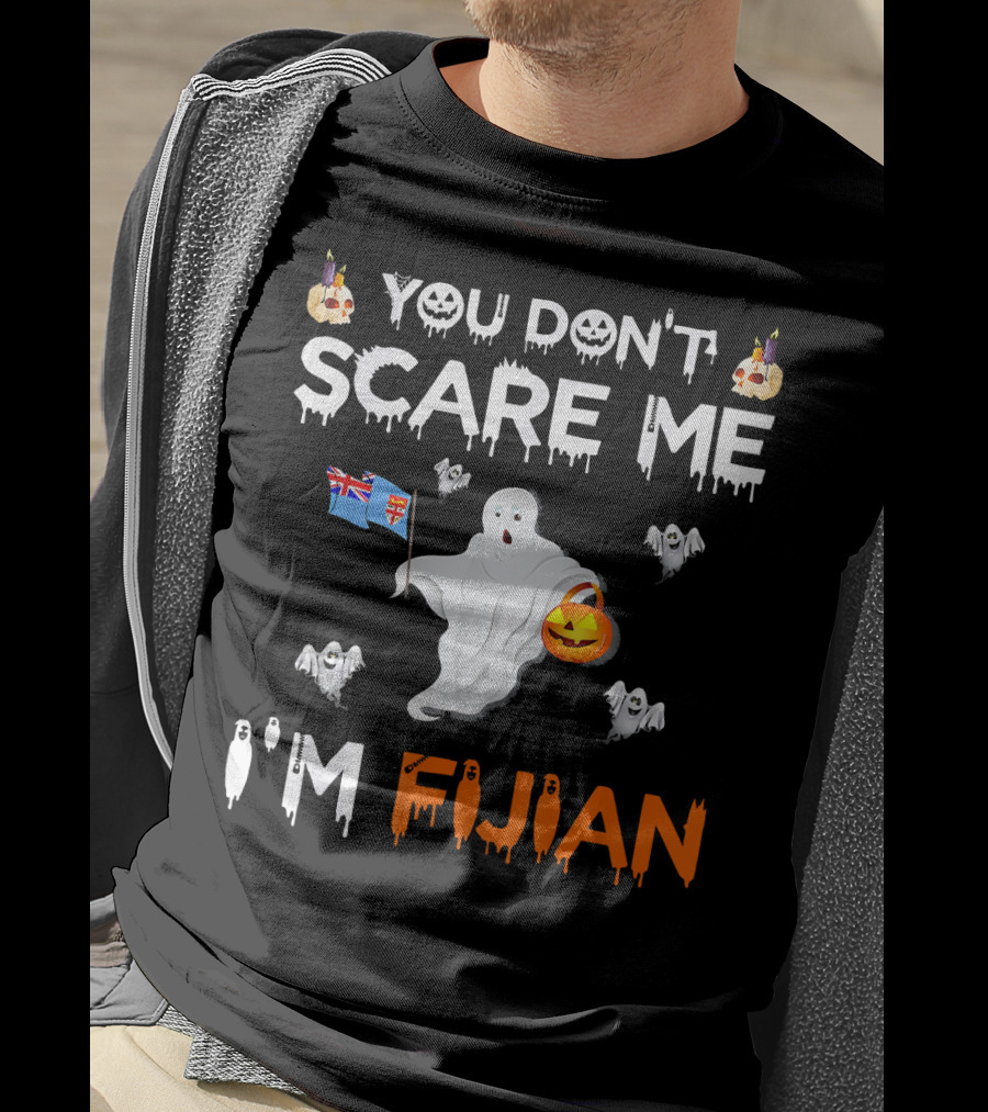 You Don’t Scare Me I’m Fijian Ghost With Fiji Flag And Halloween Pumpkin T-Shirt