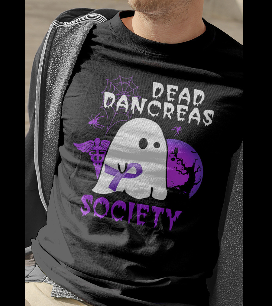 Dead Pancreas Society Ghost With Purple Ribbon Halloween T-Shirt