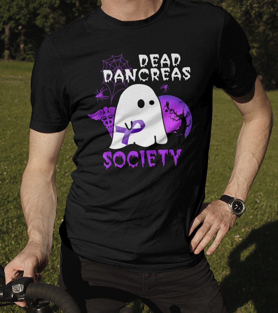 Dead Pancreas Society Ghost With Purple Ribbon Halloween T-Shirt