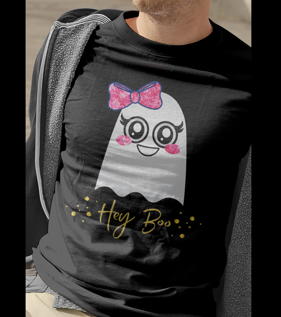 Hey Boo Kawaii Ghost Halloween Emoji Cute T-Shirt