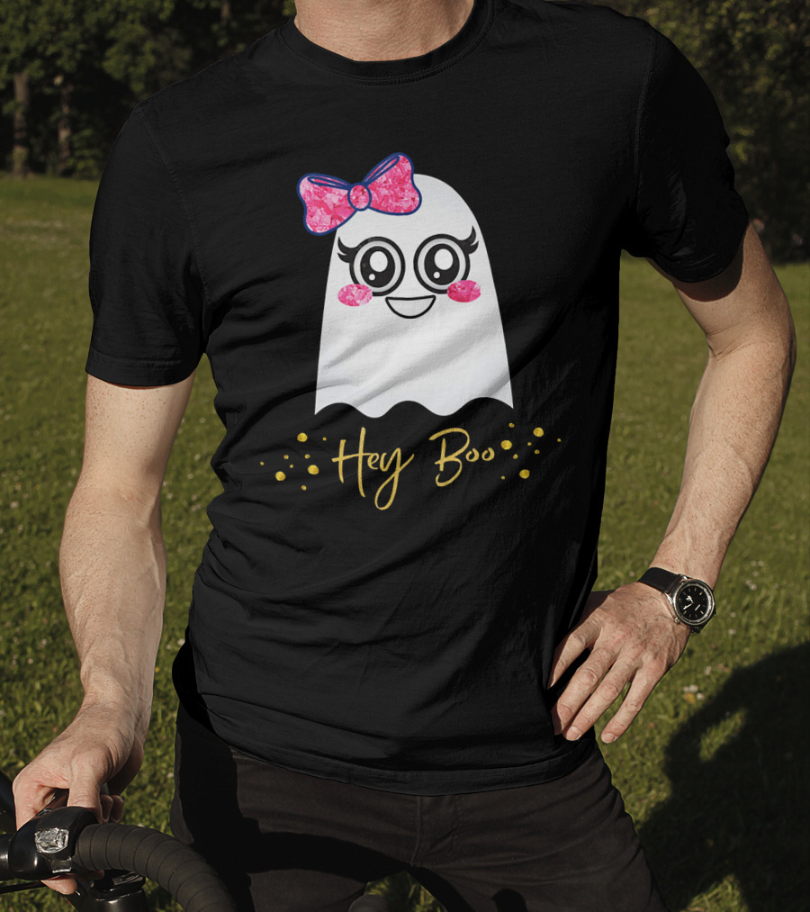 Hey Boo Kawaii Ghost Halloween Emoji Cute T-Shirt
