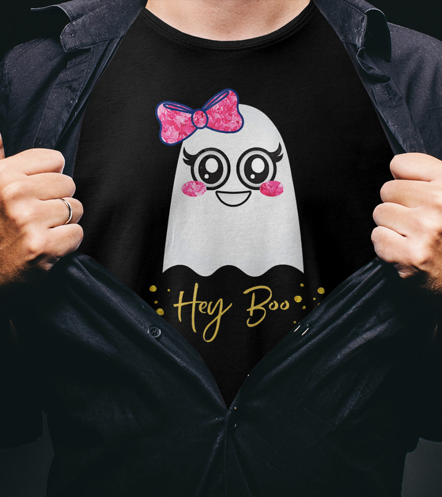 Hey Boo Kawaii Ghost Halloween Emoji Cute T-Shirt