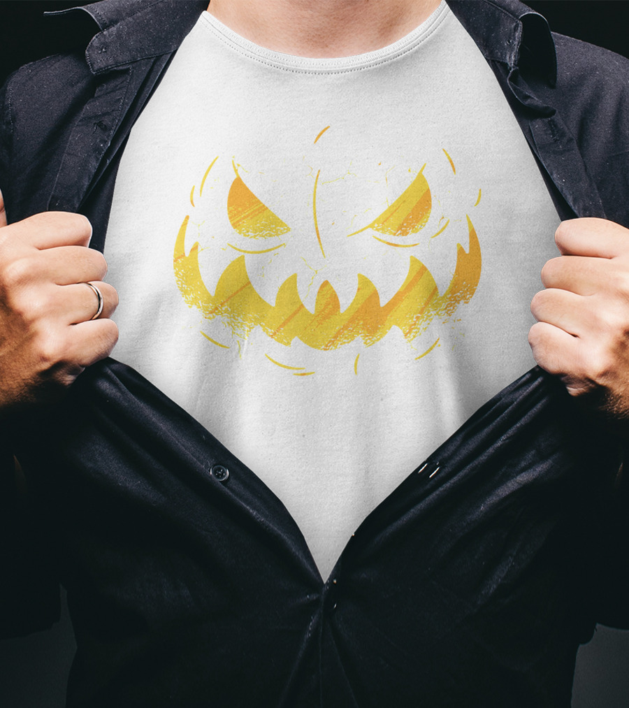 Jack O Lantern Cracked Grinning Pumpkin Face T-Shirt