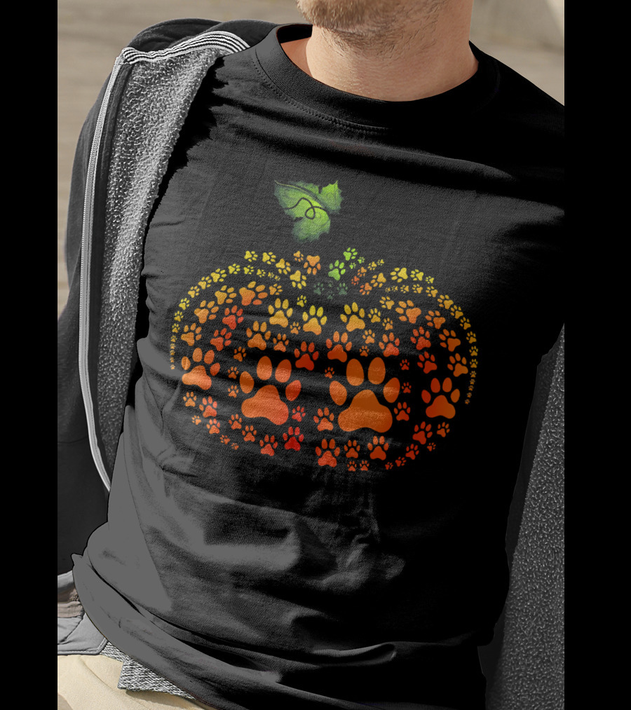 Paw Print Pumpkin Halloween Dog Cat Paw T-Shirt