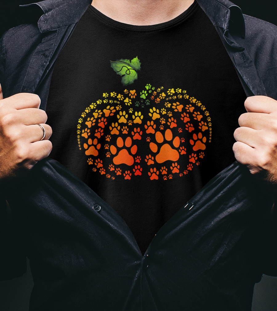 Paw Print Pumpkin Halloween Dog Cat Paw T-Shirt