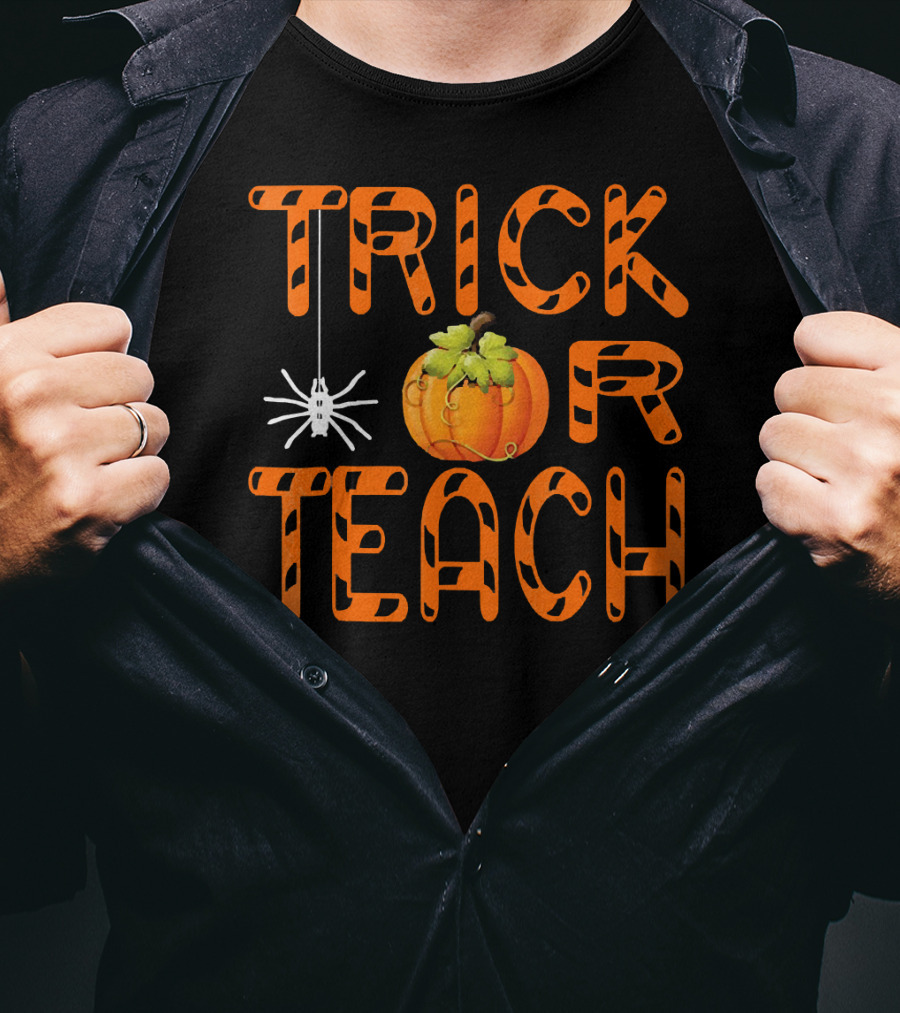Halloween Trick Or Teach Pumpkin And Spider T-Shirt